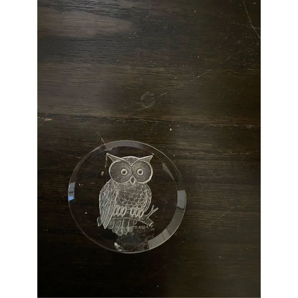 Vintage lucite etched owl in tree limb